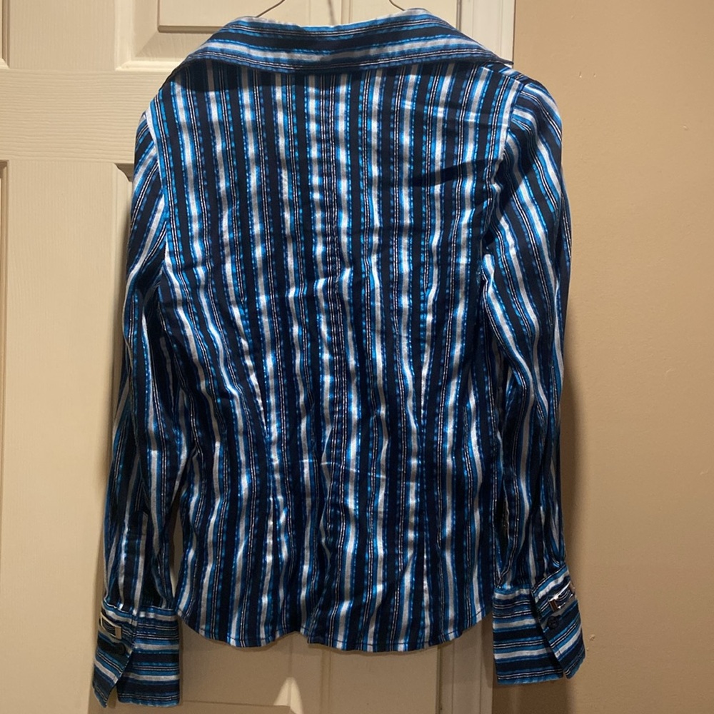 Alfani Women’s Blue Striped Shirt - Picture 2 of 5